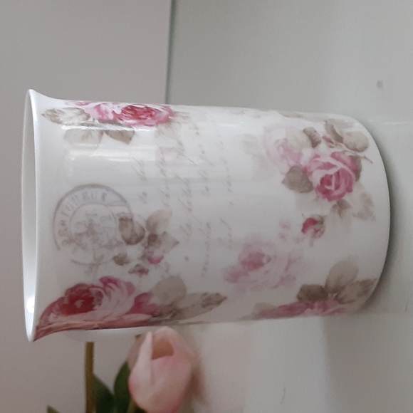 Kent Pottery Pink Roses Tan Leaves 8 oz Cup Mug Cottagecore - Picture 2 of 6